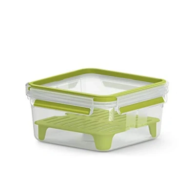 Abbildung von Emsa N10717 Clip &amp; Go Sandwichbox XL Fassungsvermögen: 1,3 Liter Quadratisch Inkl. Gittereinsatz Transparent/Hellgrün, 1 Stück (1er Pack)