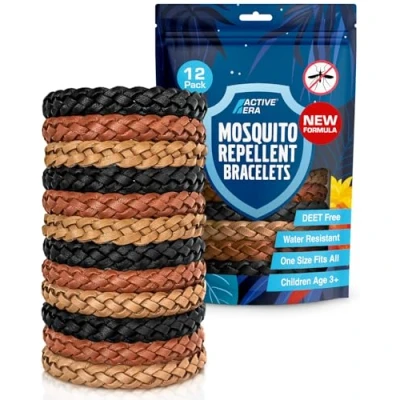 Abbildung von Active Era Mückenschutz Armband (12 Stk), Mückenabwehr Outdoor, Camping Mückenarmband für Kinder &amp; Erwachsene Natürlicher Anti Mücken Schutz, Wasserfest, 10 Tage 100% DEET frei Braun