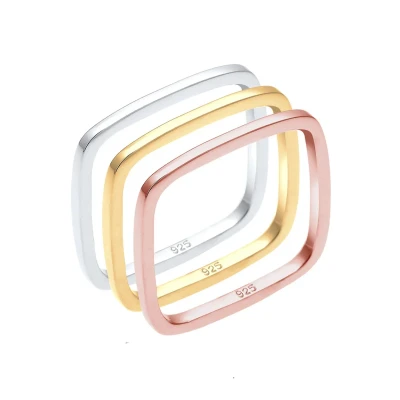 Abbildung von Elli 3 SET Tricolor Statement Vierecks Ring, Damen, Größe: 54, Silber