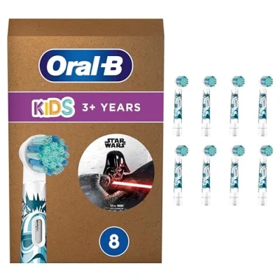 Abbildung von Oral B Kids Star Wars Aufsteckbürsten für elektrische Zahnbürste, extra weiche Borsten, Original Zahnbürstenaufsatz, Kinder ab 3 Jahren, briefkastenfähige Verpackung, 8 Stück
