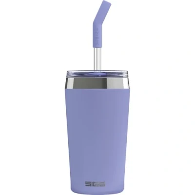 Abbildung von SIGG Helia Kaffeebecher to go (0.45 L / 0.6 L), doppelwandig isolierter Thermobecher mit Glas Strohhalm, auslaufsicherer Tumbler aus Edelstahl für heisse &amp; kalte Getränke