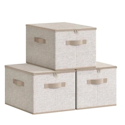 Abbildung von SONGMICS Aufbewahrungsbox mit Deckel, 6er Set, faltbare Stoffbox Griffen, Aufbewahrung für Kleidung, 40 x 30 25 cm, Vliesstoff, sandbeige RZB003K02