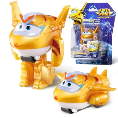 Abbildung von Super Wing Transformations Flugzeug Golden Boy, ca. 5 cm große verwandelbare Spiel Figur, Spielzeug und Roboterfigur für 3+ Jahre Alten Jungen Mädchen