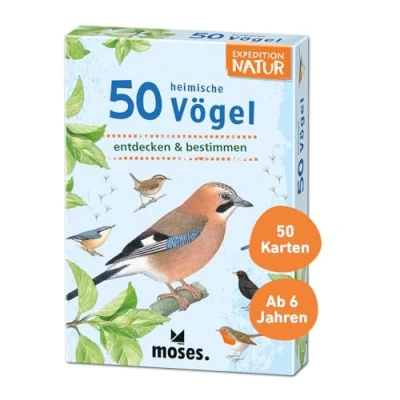 Abbildung von Moses 9715 Expedition Natur 50 heimische Vögel Bestimmungskarten im Set Mit spannenden Quizfragen, White