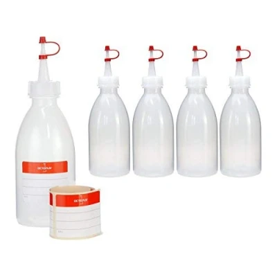 Abbildung von Octopus 5X 250 ml LDPE Plastikflasche Quetschflasche Laborflasche Garnierflasche Kunststoffflasche Spritzflasche mit Dosierspitze BZW. Tropfverschluss für Küche, Labor oder Hobby
