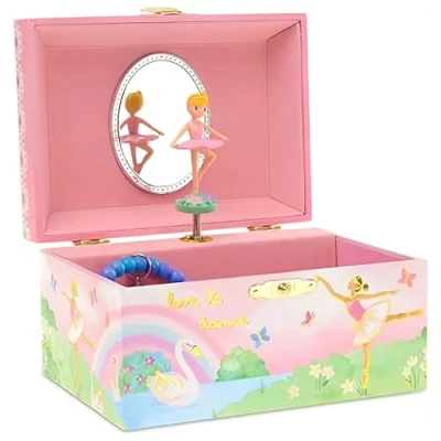 Abbildung von Jewelkeeper Spieluhr Ballerina mit Musik Mädchen Schmuckkästchen drehender Regenbogen Design und Schwanensee Melodie Schmuckbox 14,9 x 10,8 8,6 cm