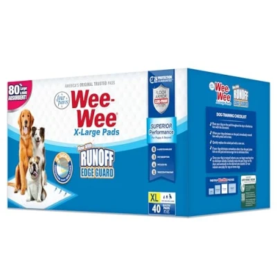 Abbildung von Four Paws Wee Superior Performance XL Urinierunterlagen für extra große Hunde, auslaufsicherer Bodenschutz, Gesteppte Töpfchentrainingspads, geruchlos, 71,1 x 86,4 cm (40 Stück)