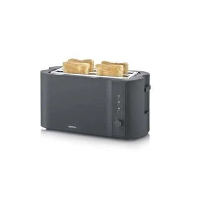 Abbildung von SEVERIN Toaster Langschlitz, 4 Scheiben mit integrierten Brötchenaufsatz, 2 Langschlitz Röstschachte, verschiedene Aufwärmstufen, 1.400 W, Schwarz Matt, AT 2591