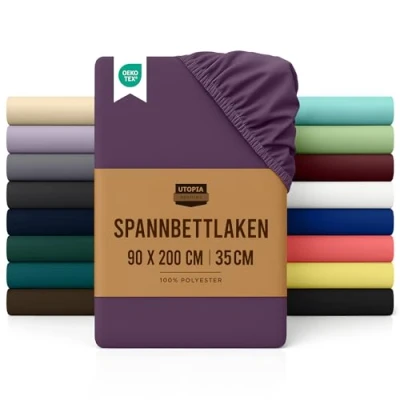Abbildung von Utopia Bedding Spannbettlaken 90x200cm Lila Gebürstete Polyester Mikrofaser Spannbetttuch 35 cm Tiefe Tasche