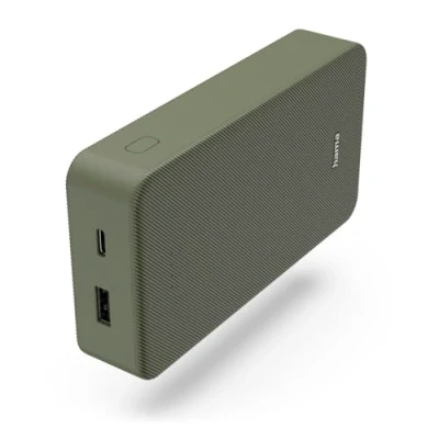 Abbildung von Hama Powerbank Colour 20 20000mAh (externer Akku mit 1x USB C + A, Power Pack Zertifiziert, LED Anzeige, Handy Zubehör, Tablet, Bluetooth Box etc., tragbares Ladegerät klein) grün