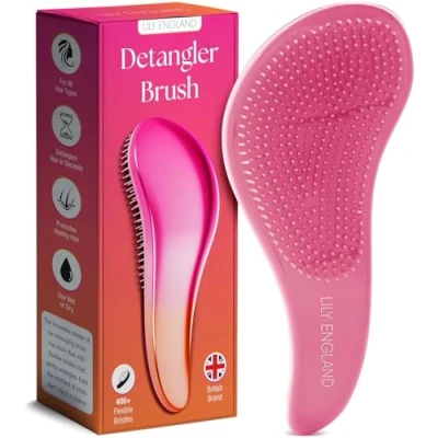 Abbildung von Haarbürste ohne Ziepen Die Perfekte Detangler Bürste für Locken, Glattes, Dickes, Dünnes Haar Kinder und Damen Lily England Entwirrbürste Lange Haare Kurze (Pink Orange)