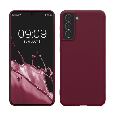 Abbildung von kwmobile Hülle kompatibel mit Samsung Galaxy S21 weiches TPU Silikon Case Cover geeignet für kabelloses Laden Bordeaux Violett