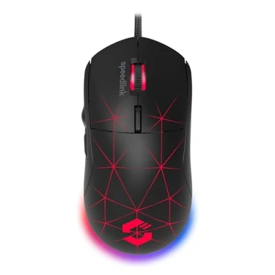 Abbildung von Speedlink CORAX Gaming Maus mit Kabel konfigurierbare RGB Beleuchtung, 5 programmierbare Tasten, DPI Schalter bis 3.200 dpi, kabelgebunden, stoffummanteltes Kabel, schwarz