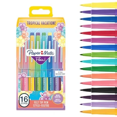 Abbildung von Paper Mate Flair Filzstifte mittlere Spitze (0,7mm) Tropical Farben Stifte Tasche mit 16 Stiften