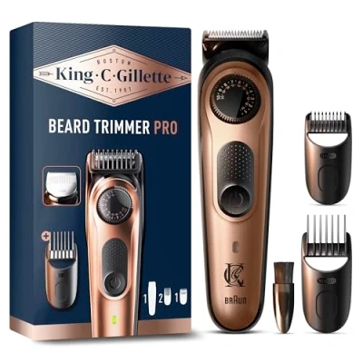 Abbildung von King C. Gillette Elektrischer Barttrimmer Pro für Männer. Mit Präzisionsrad 40 Bartlängen, abwaschbar, lebenslang scharfe Klingen aus Vollmetall