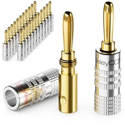 Abbildung von deleyCON 24 Stück Bananenstecker als Set Vergoldet Schraubbar für Lautsprecherkabel 0,75 mm 4,5 &amp; z.B. HiFi Receiver Silber