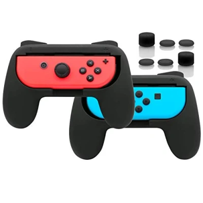 Abbildung von FYOUNG Griffe Zubehör für Joy Con Controller Halterung Switch &amp; OLED mit Joystick Kappen, Gummierte Comfort Grip JoyCon 3 Paar Daumengriffen Schwarz