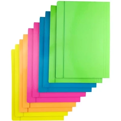 Abbildung von D.RECT 10 Stück (2 Pro Farbe 5x2) FLUO Sammelmappe Aus Karton Einschlagmappe Mit Gummi Mappe Gummiband Für Din A4 3 Klappen 350g, Schnellhefter Bunt Sortiert