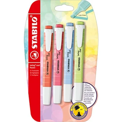 Abbildung von Textmarker STABILO swing cool Pastel 4er Pack Prise von Limette, Kirschblütenrosa, Wolkenblau, Korallrot