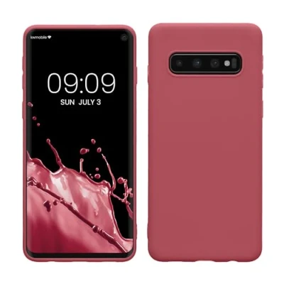 Abbildung von kwmobile Hülle kompatibel mit Samsung Galaxy S10 weiches TPU Silikon Case Cover geeignet für kabelloses Laden Dark Rose