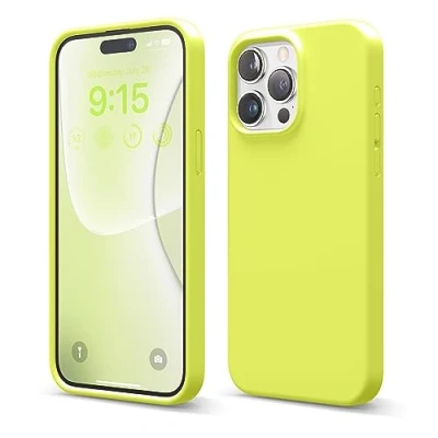 Abbildung von elago Schutzhülle aus Flüssigsilikon, kompatibel mit iPhone 15 Pro Max, Premium Qualität, Rundumschutz [stoßfeste Struktur 4 Schichten], weiches Mikrofaserfutter, Kratzfest (Neongelb)
