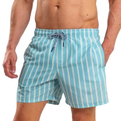 Abbildung von RIPT Herren Essentials Quick Dry UV 50 Sonnenschutz Badeshorts Badehose, Hellblauer Streifendruck, L
