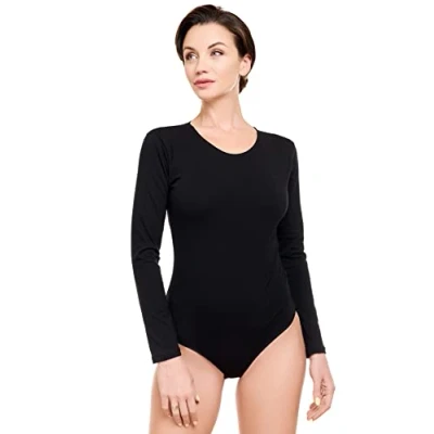 Abbildung von Evoni Damenbody Overall Bodysuit mit Rundhals für Frauen Langarm Body in verschiedenen Farben Optimale Alternative Sport &amp; Freizeit Eleganter Jumpsuit(Small, Rosa)