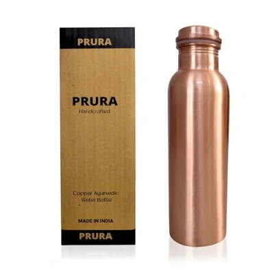 Abbildung von PRURA Wasserflasche aus Kupfer mit Diamantschliff, auslaufsicher, ayurvedisches Trinkgefäß, Kupfergefäß für Sport, Fitnessstudio, Outdoor, Yoga