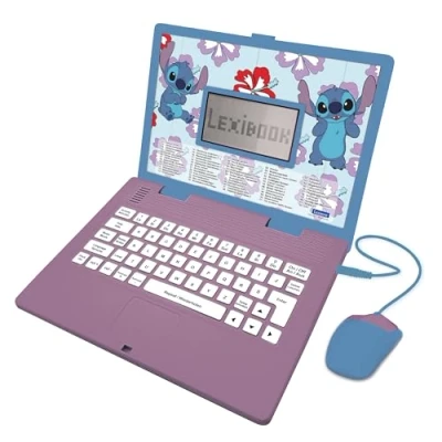 Abbildung von Lexibook, Disney Stitch, zweisprachiger deutsch/englischer Lerncomputer, Spielzeug für Kinder mit 124 Sprach , Schreib Mathe Logik Musikaktivitäten und Spielen, lila/blau, JC598Di3