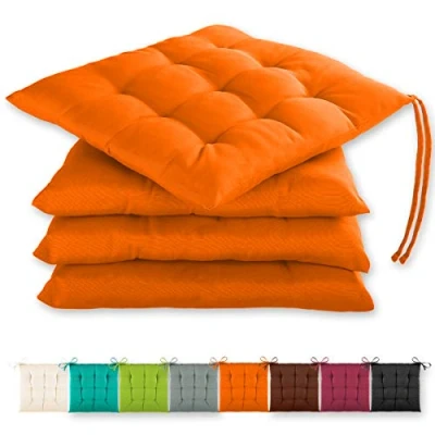 Abbildung von Gräfenstayn® 4er Set Sitzkissen 40x40x3cm mit Haltebändern für Indoor und Outdoor Öko Tex Siegel (Orange)