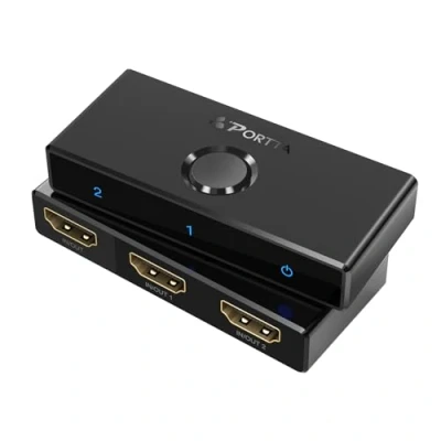 Abbildung von HDMI Switch 4K 60Hz, PORTTA Bi Directional Splitter 1 in 2 Out, 2.0 Out Hub Supports HDR HDCP2.3 3D for Blu ray Xbox PS4 PS5 Roku Fire Stick HDTV Monitor Black