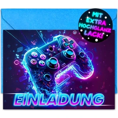 Abbildung von VULAVA 12x Gaming EINLADUNGSKARTEN KINDERGEBURTSTAG Junge Mädchen + Umschläge die Gamer PARTY Karten sind Einladung für Jungen Kinder GEBURTSTAG VIDEOSPIEL ZOCKEN