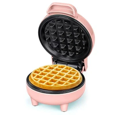 Abbildung von SNAILAR Mini Waffeleisen Belgische Waffel Maschine Kleines Klassische, für Kindergeburtstage, Familienfeiern, Ostern oder Weihnachten, Niedlich kompaktes Design, 550 Watt, Rosa