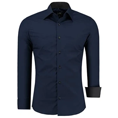 Abbildung von J&#039;S FASHION Herren Hemd Slim Fit Langarm Freizeithemd Pflegeleicht Bügelleicht Dunkelblau XL