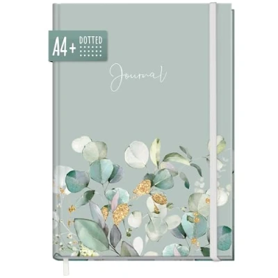 Abbildung von paper&amp;you® Bullet Journal dotted A4+ mit Gummiband [Minty Leaves] 156 Seiten Notizbuch gepunktet, Skizzenbuch, Tagebuch nachhaltig &amp; klimafreundlich