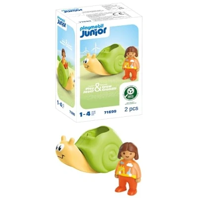 Abbildung von PLAYMOBIL JUNIOR 71699 Schaukelschnecke mit Rasselfunktion, inklusive Mädchenfigur, nachhaltiges Spielzeug aus pflanzenbasierten Kunststoffen, für Kinder ab 1 Jahr