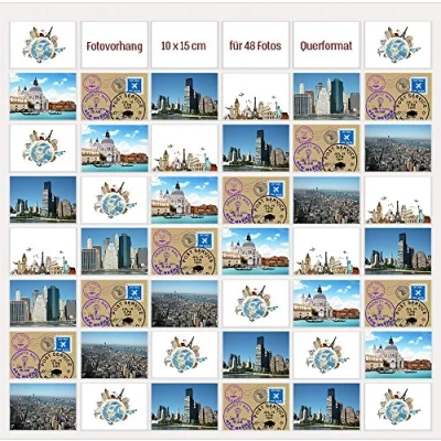 Abbildung von trendfinding® Fotovorhang 10x15cm Hoch und Querformat Foto Bilder Postkarten Format Fotowand Fotogalerie Fototaschen Fotohalter Taschenvorhang Fotos (48 10x15)