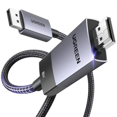 Abbildung von UGREEN Displayport auf HDMI Kabel 8K 60Hz 4K 240Hz DP 1.4 zu 2.1, Aluminium Kompatibel mit 3D HDR HDCP2.3 AMD NVIDIA für HDTV Laptop Projektor Monitor (2M)