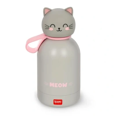 Abbildung von Legami Hot&amp;Cold BFF Kinder Wasserflasche, Kitty Motiv, doppellagig aus 18/8 Edelstahl mit luftdichtem Verschluss, hält 12 h heiß und 24 kalt, Fassungsvermögen 310 ml
