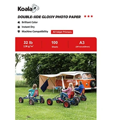 Abbildung von Koala Fotopapier für Tintenstrahldrucker, Doppelseitig, Glänzend, A3, 120 g/m², 100 Blatt. Geeignet zum Drucken von Fotos, Zertifikaten, Broschüren, Flyern, Faltblättern, Grußkarten, Kalendern, Kunst