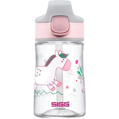 Abbildung von SIGG Tritan Trinkflasche Kinder Miracle Pony mit Trinkhalm Auslaufsicher Spülmaschinenfest Microwellengeeignet Kratzresistent BPA frei Schule &amp; Sport Pink Pferde 0,35L