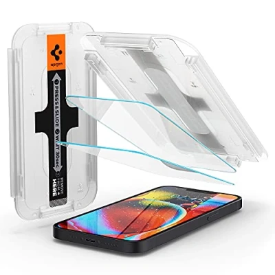Abbildung von Spigen Glas.tR EZ Fit Schutzfolie kompatibel mit iPhone 13 Mini, 2 Stück, Kratzfest, 9H Härte Folie