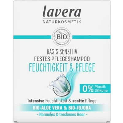 Abbildung von lavera Festes Pflegeshampoo basis sensitiv Feuchtigkeit &amp; Pflege ohne Silikone Langanhaltende Frische ausgewogene Kopfhaut vegan Naturkosmetik 50 g