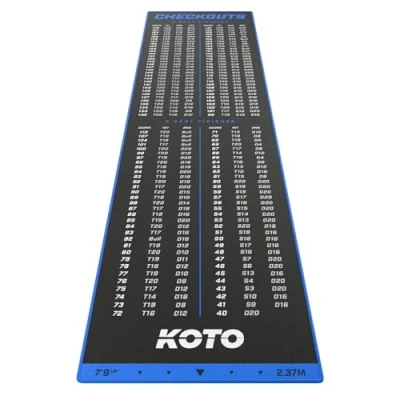 Abbildung von KOTO Carpet Checkout Blau, 237x60cm Dartmatte, Schutz Bodens und Dartpfeile, Mit Score Indikation + Oche