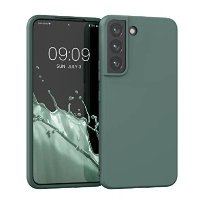Abbildung von kwmobile Hülle kompatibel mit Samsung Galaxy S22 weiches TPU Silikon Case Cover geeignet für kabelloses Laden Blaugrün