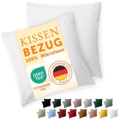 Abbildung von Blumtal Kissenbezug 50x50 cm im 2er Set weich Oeko TEX zert. Mikrofaser Kopfkissenbezug Kissenbezüge waschbar Weiß