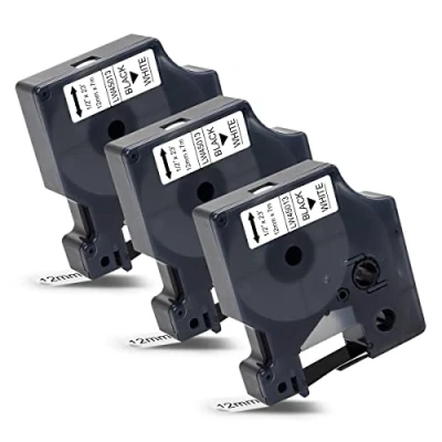 Abbildung von 3x Labelwell Kompatibel für Dymo D1 45013 45013s S0720530 Schwarz auf Weiß Etikettenband 12mm x 7m LabelManager 160 210D 360D 280 420P 500TS PNP Labelpoint 250 100 150 Labelwriter 450 DUO