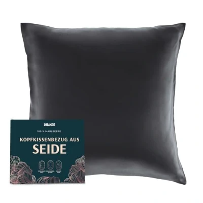 Abbildung von DREAMZIE Seidenkissenbezug 65x65 cm für Haar und Haut, Kissenbezüge Seide 19 Momme (Dunkelgrau, 1 Stück)