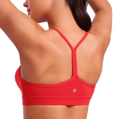 Abbildung von CRZ Yoga Damen Butterluxe Racerback Sport BH Gepolstert Ohne Bügel Y Rücken Bra Sommer Atmungsaktiv Spaghetti Top Tiefrot L