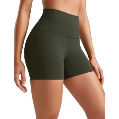 Abbildung von CRZ Yoga Butterluxe Damen Radlerhose Kurze Sporthose High Waist Sommer Shorts Laufshorts Fitness Hose 10cm Olivgrun 38